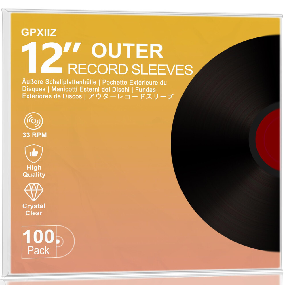 Gpxiiz Vinyl Sleeves Outer 12 Inch, 100 Crystal Clear Record Sleeves, 3 Mil Thick High-Density Polypropylene Plastic Protective Lp Album Covers, Fit 5051222477922