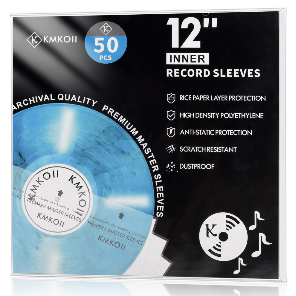 Kmkoii 50 X Premium Anti Static Vinyl Inner Sleeves 12 Inch |Made Of 3 Layer Hdpe+1 Layer Rice Paper| Record Inner Sleeve 12 Inch Poly Lined Inner 5051222480106
