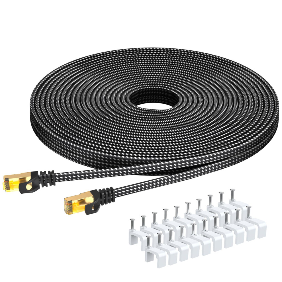 Ariskeen Cat 8 Ethernet Cable 10M, High-Speed 40Gbps 2000Mhz Network Cable Braided Flat Gigabit Rj45 Stp Shielded Internet Network Lan Cable Cord For 5051221728858