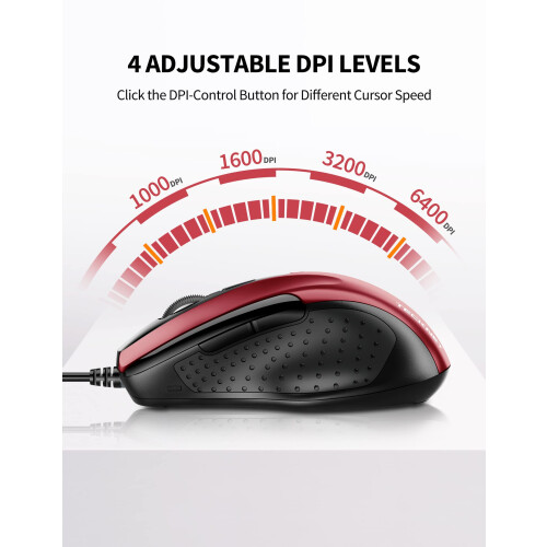 TeckNet TECKNET Wired Mouse, 6400 DPI with 4 Adjustable DPI, 6-Button Optical Mouse, Ergonomic Design for Laptop, Chromebook, PC, Desktop, Mac, Notebook 1