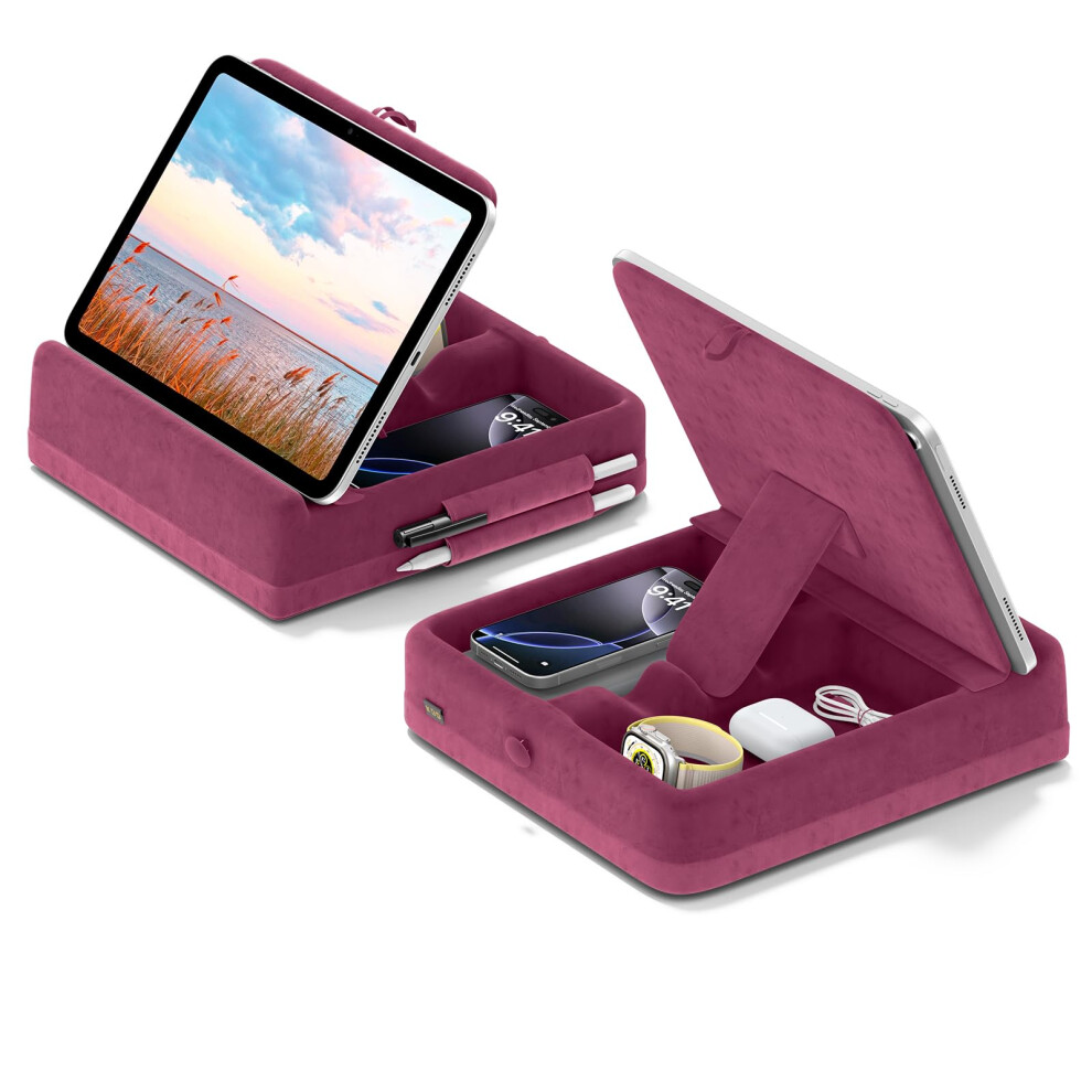 Kdd Tablet Pillow Holder, Foldable Ipad Cushion Pillow Stand With Storage And Stylus Mount For Bed, Lap, Desk, Adjustable Tablet Rest Cushion For Ipad 5051221720166