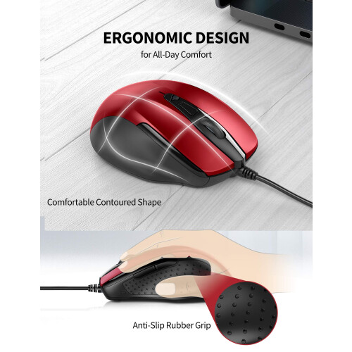 TeckNet TECKNET Wired Mouse, 6400 DPI with 4 Adjustable DPI, 6-Button Optical Mouse, Ergonomic Design for Laptop, Chromebook, PC, Desktop, Mac, Notebook 2