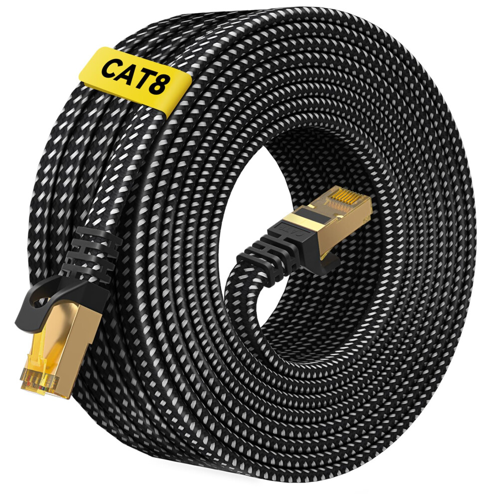 Ariskeen Cat 8 Ethernet Cable 15M, High-Speed 40Gbps 2000Mhz Internet Cable Braided Flat Gigabit Rj45 Stp Shielded Internet Network Lan Cable Cord For 5051222483343