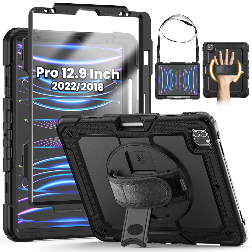 Seymcy Case For Ipad Pro 12.9 Inch 2022/2021/2020/2018 (Pro 6Th/5Th/4Th/3Rd), Full-Body Shockproof With Screen Protector, 360? Rotating Hand Strap & 5055922482651