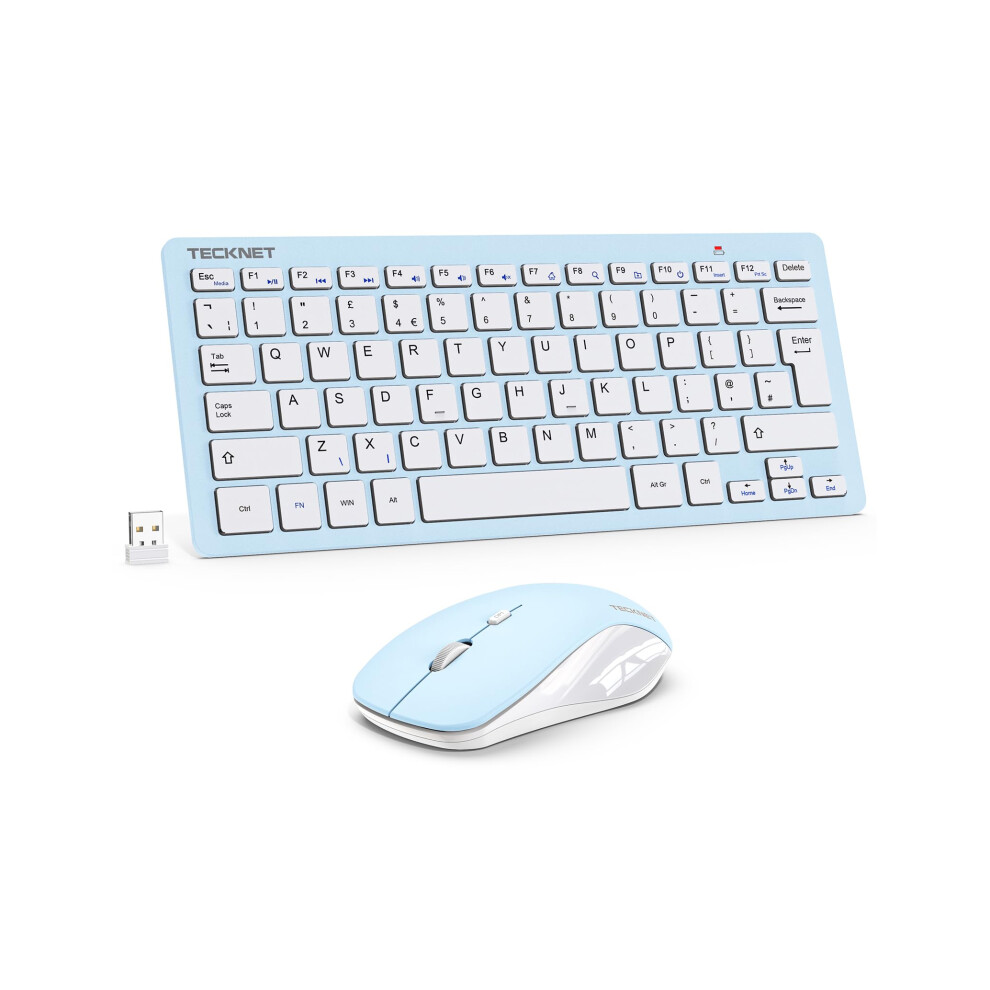 Tecknet Mini Wireless Keyboard And Mouse Set, 2.4G Cordless Usb Keyboard And Silent Mouse Combo With Nano Usb Receiver, 12 Multimedia Shortcuts For