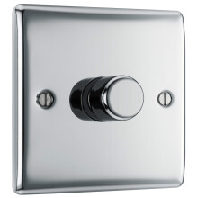 BG Electrical Intelligent Single Wall Dimmer Switch, 2 Way, Raised Profile, Round Edges, Nexus Metal, Polished Chrome, 200W, NPC81