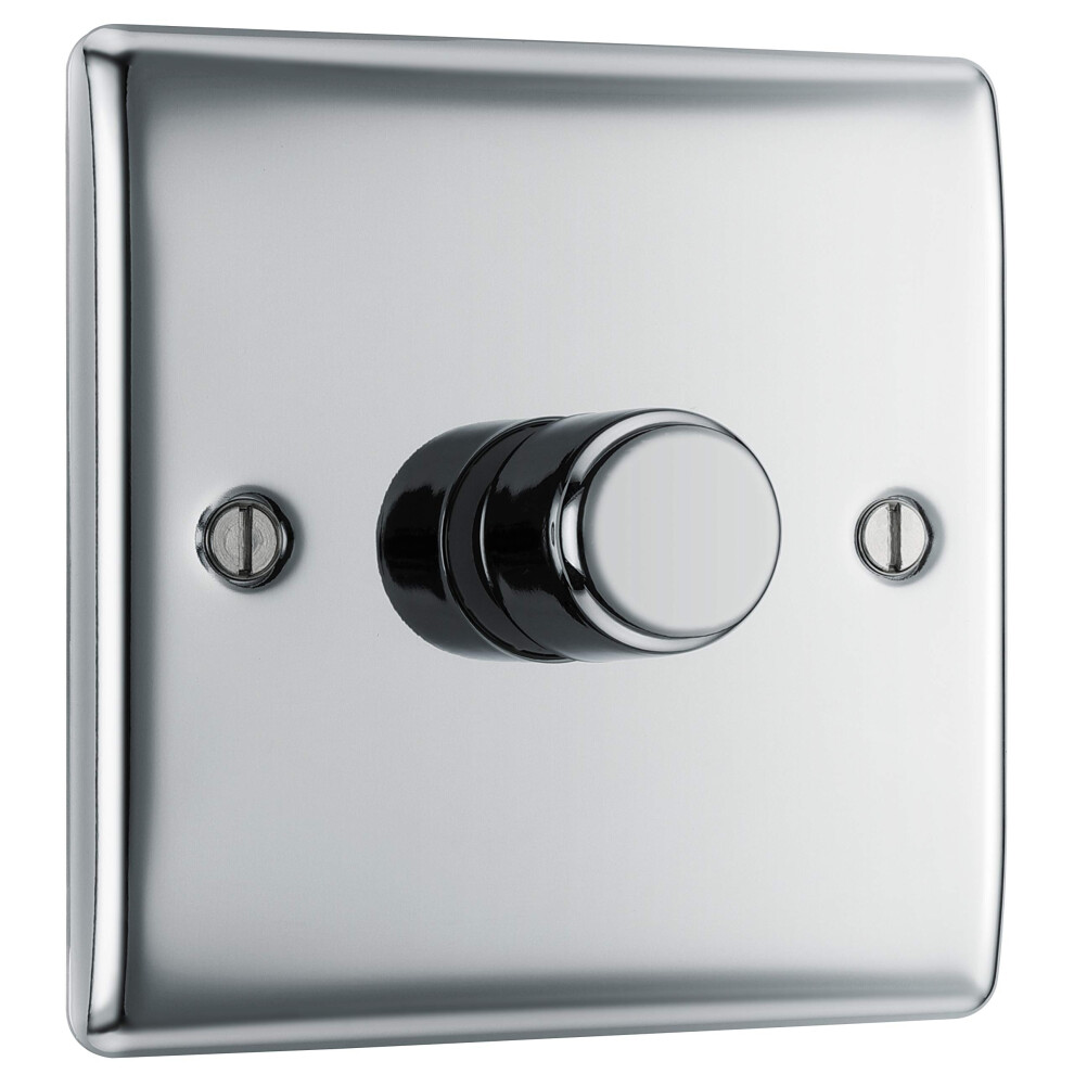 Bg Electrical Intelligent Single Wall Dimmer Switch, 2 Way, Raised Profile, Round Edges, Nexus Metal, Polished Chrome, 200W, Npc81 5051221731797