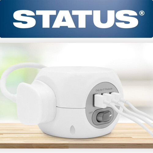 Status Status White Cube Socket | 3 Way Cube with 3 USB Adapter Socket | 1.4m Extension Lead | S3W1.4M3XUSB1PK6 1