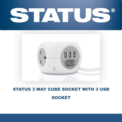 Status Status White Cube Socket | 3 Way Cube with 3 USB Adapter Socket | 1.4m Extension Lead | S3W1.4M3XUSB1PK6 2