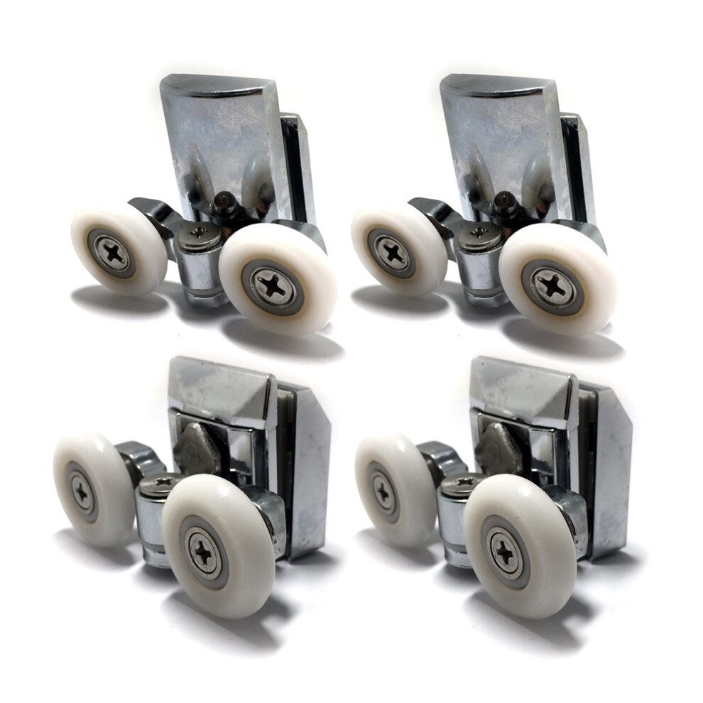 Zinc Alloy Shower Door Twin Rollers Runners - Set Of 4 - Top & Bottom (8-10Mm) (23Mm 2Top & 2 Bottom) 5051221731971