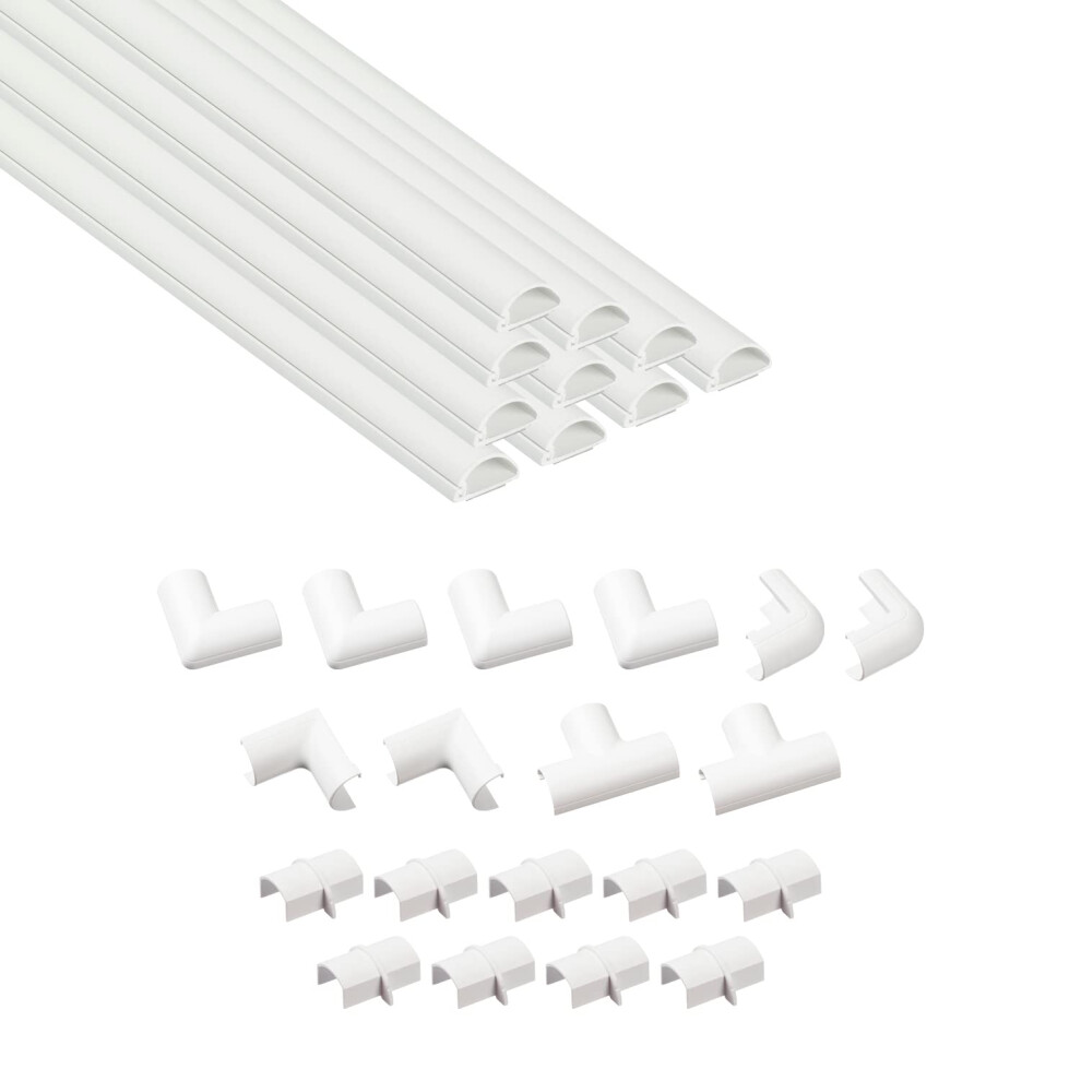 D-Line Micro+ Cable Trunking 4-Meter Pack, Half Round Cable Cover, Paintable, Self-Adhesive Wire Cover, Hide Tv Wires, Cable Management - 10X 20Mm (W) 5051221731353