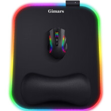 Gimars RGB Gaming Mouse Pad Wrist Support, 305 x 254mm XL Ergonomic Gel Mouse Mat with 10 LED Lighting Modes, Non-Slip Rubber Base, Lycra Fabric,