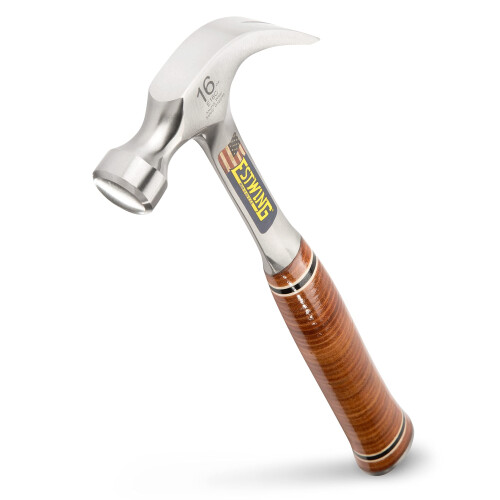Estwing Estwing E16C Curved Claw Hammer - Leather Grip 450g (16oz), Silver