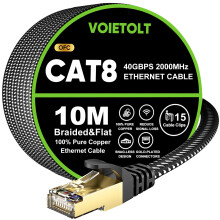 VOIETOLT Cat 8 Ethernet Cable 10M, High-Speed 40Gbps/2000Mhz Flat Braided Internet Cable, Gigabit STP RJ45 Network Cable Compatible for PS4/5, for
