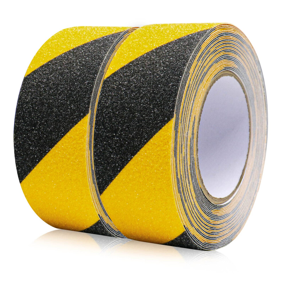 2 Rolls Bomei Pack Yellow And Black Anti-Slip High Traction Tape - Strong Grip Safety Stair Treads, Self-Adhesive Non-Slip Warning Tape, 50Mm * 10M 5051222393215