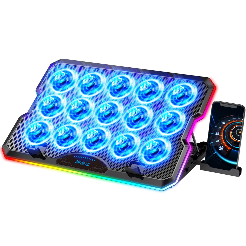 Aimiuzi Laptop Cooling Pad, Gaming Laptop Fan Cooler With 15 Quiet Fans For 12-17.3 Inch Notebook, Slim Portable Rgb Laptop Cooling Stand With 7 5051221732701
