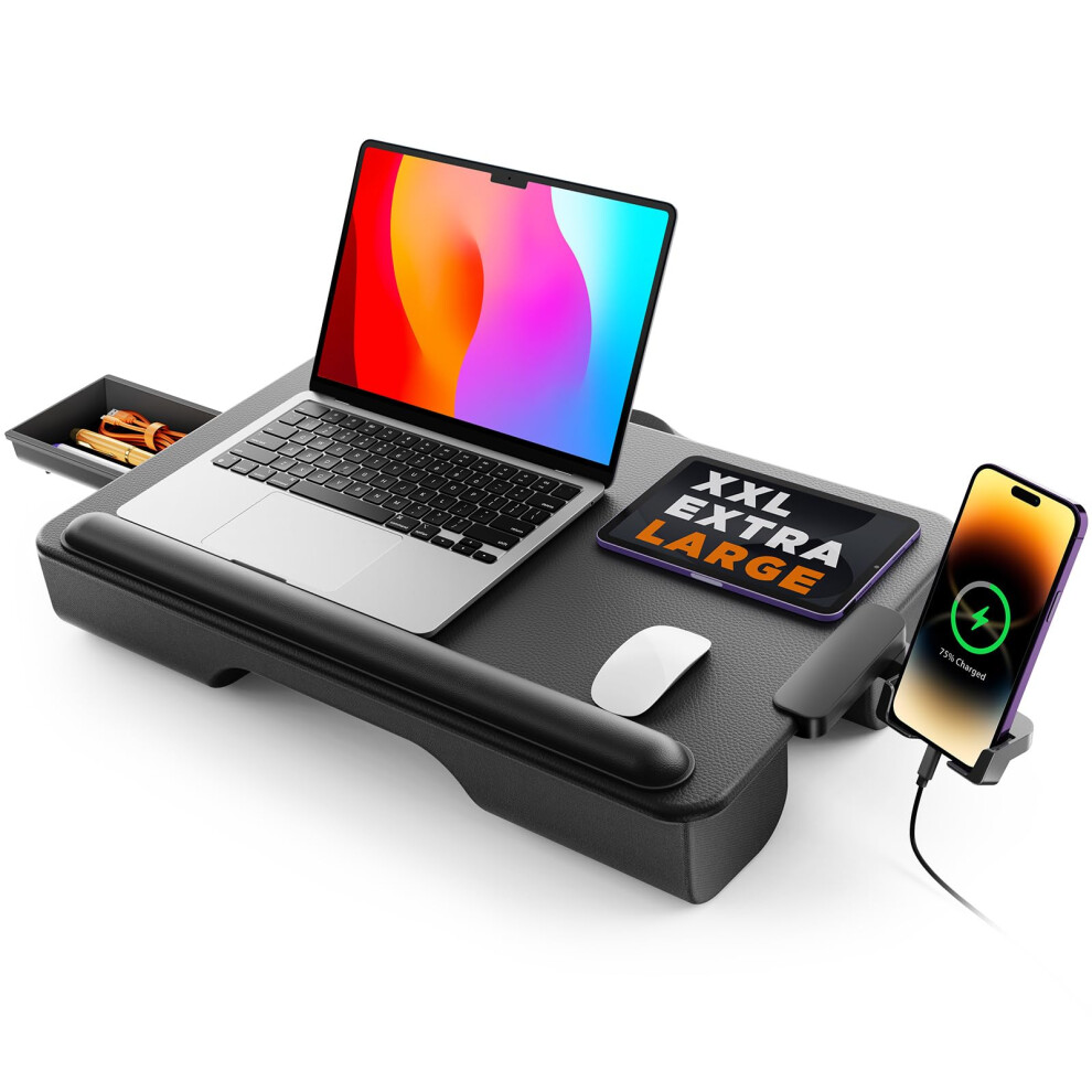 Laptop Tray, Laptop Stand, Saiji Non Slip Leather Lap Desk, 54 * 33Cm Large Desktop, With Comfortable Wrist Rest, Phone Holder, Drawer 5051222463628