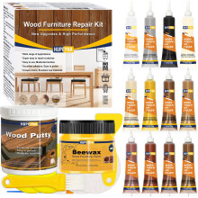 Hupeyna Wood Furniture Repair Kit, 21 Pcs Touch Up Wood Putty, Wood Fillers and Beeswax - Repair Cracks, Scratch, Hole, Discoloration for Wooden