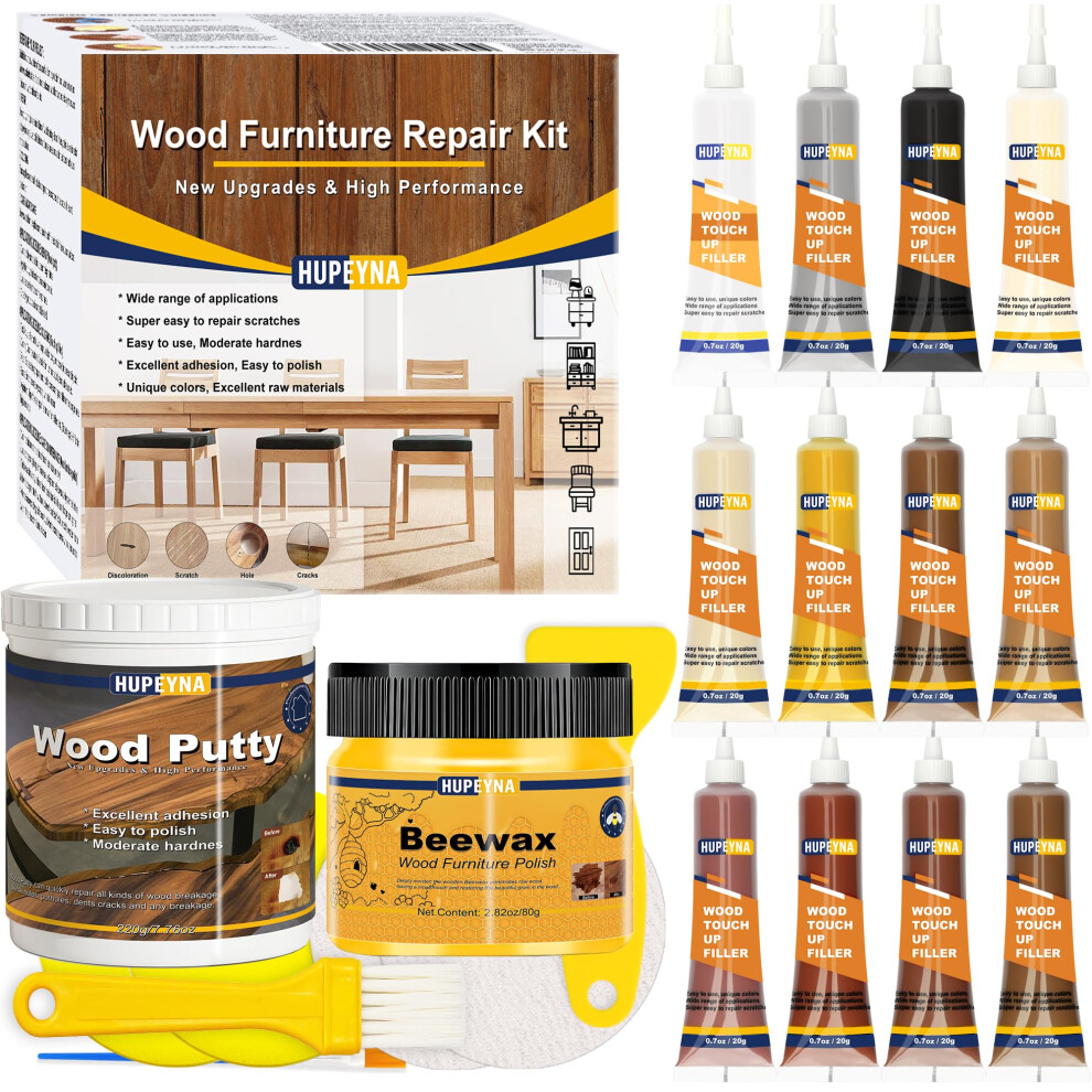 Hupeyna Wood Furniture Repair Kit, 21 Pcs Touch Up Wood Putty, Wood Fillers And Beeswax - Repair Cracks, Scratch, Hole, Discoloration For Wooden 5051221734385