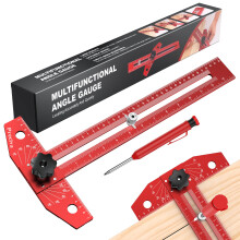 Preciva T Square with Carpenter Pencil, Foldable Aluminum Alloy Set Square with Sliding Knob, Multi-function Woodworking Tools for Measure Angles,