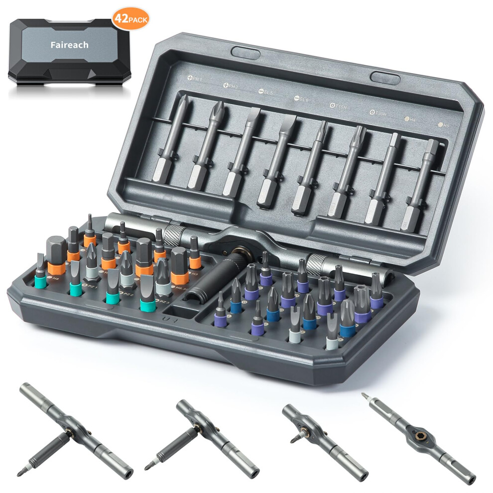 Faireach 42 In 1 Ratchet Screwdriver Set With Detachable T Handle, Magnetic Screwdrivers Bits With Case, Multi Precision Repair Tool Kit For Furniture 5051222356654