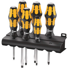 Wera 932/6 Kraftform Chiseldriver screwdriver set and rack, Phillips/Slotted, 6pc, 05018282001, Silver