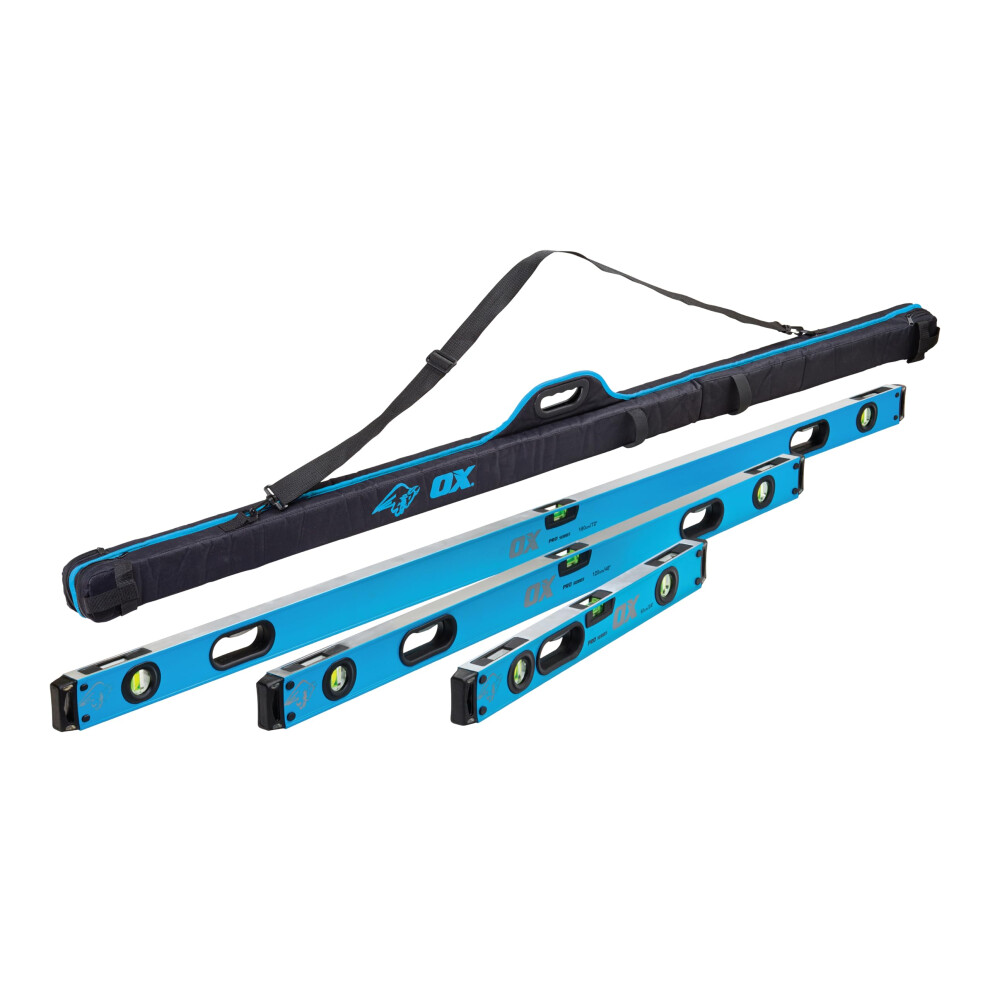 Ox Pro Level Bag With 1800Mm, 1200Mm & 600Mm Pro Levels, Black/Blue 5051221735733