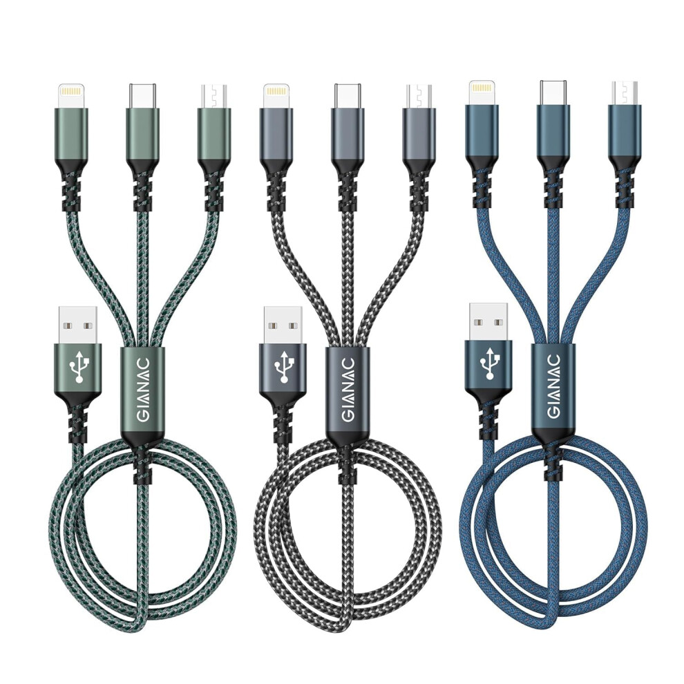 Multi Charger Cable [3Pack 2M] 3 In 1 Nylon Braided Usb Cable With Micro Usb Type C Lightning Connector For Iphone, Android, Samsung, Huawei, Nexus, 5051221729909