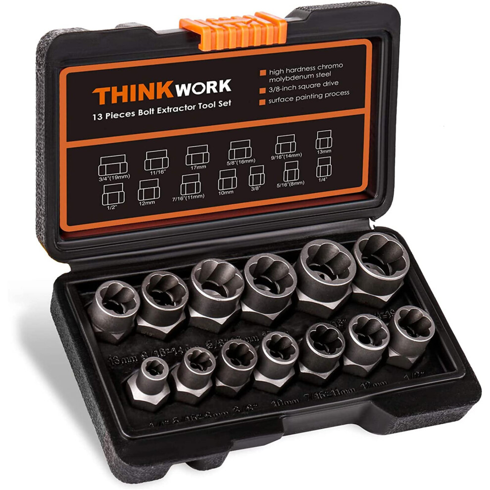 Thinkwork Impact Bolt Extractor Set, 13-Piece Bolt & Nut Remover Set, Stripped Bolt Extractor Socket Set, Bolt Extractor Tool Set For Removing 5051221738819