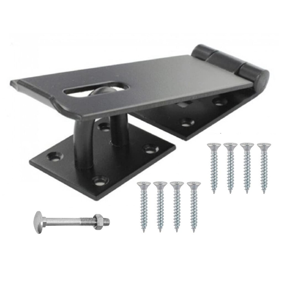 Terf? Heavy Duty Hasp And Staple Set Black 190Mm Security Door Padlock Latch Including Fixing Screw For Use With Outdoor Cabinet Cupboard Cage Gate 5051221740317