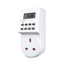 Defender Digital Timer Plug Socket - 24 Hour Programmable Timer Switch with LCD Display - 10 ON/OFF Settings & Random Mode for Indoor Lights and Home