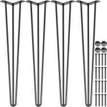 VEVOR Hairpin Table Legs Black Set of 4 Desk Legs Each 220lbs Capacity Hairpin Desk Legs 3 Rods for Bench Desk Dining End Table Chairs Carbon Steel