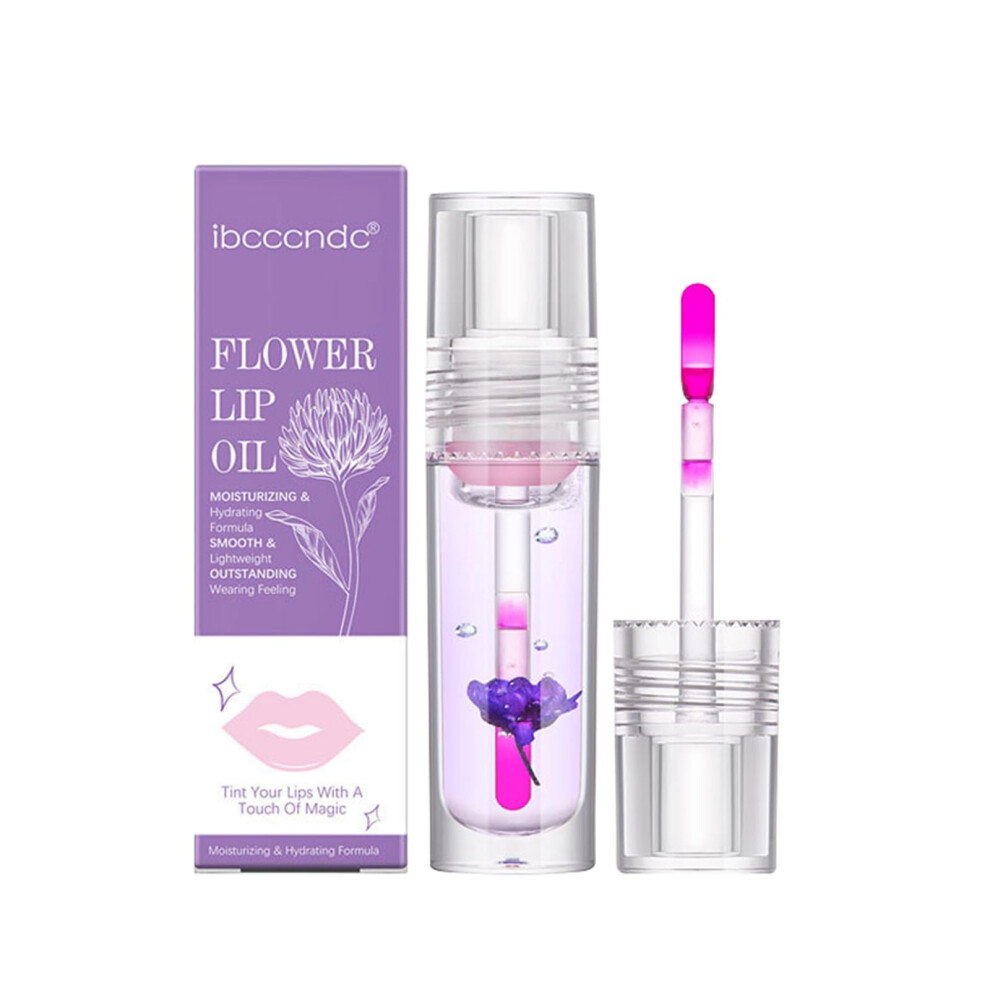 Lip Plumper Gloss with ColorChanging Tint, Hydrating Lip Oil, Purple Glossy Lip Balm for Women