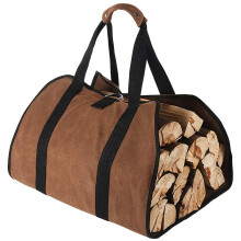 tenn well Large Canvas Log Carrier Bag, 38?x 18? Heavy Duty Waxed Fireplace Firewood Tote Bag for Indoor Wood Stoves Outdoor Camping (Brown)