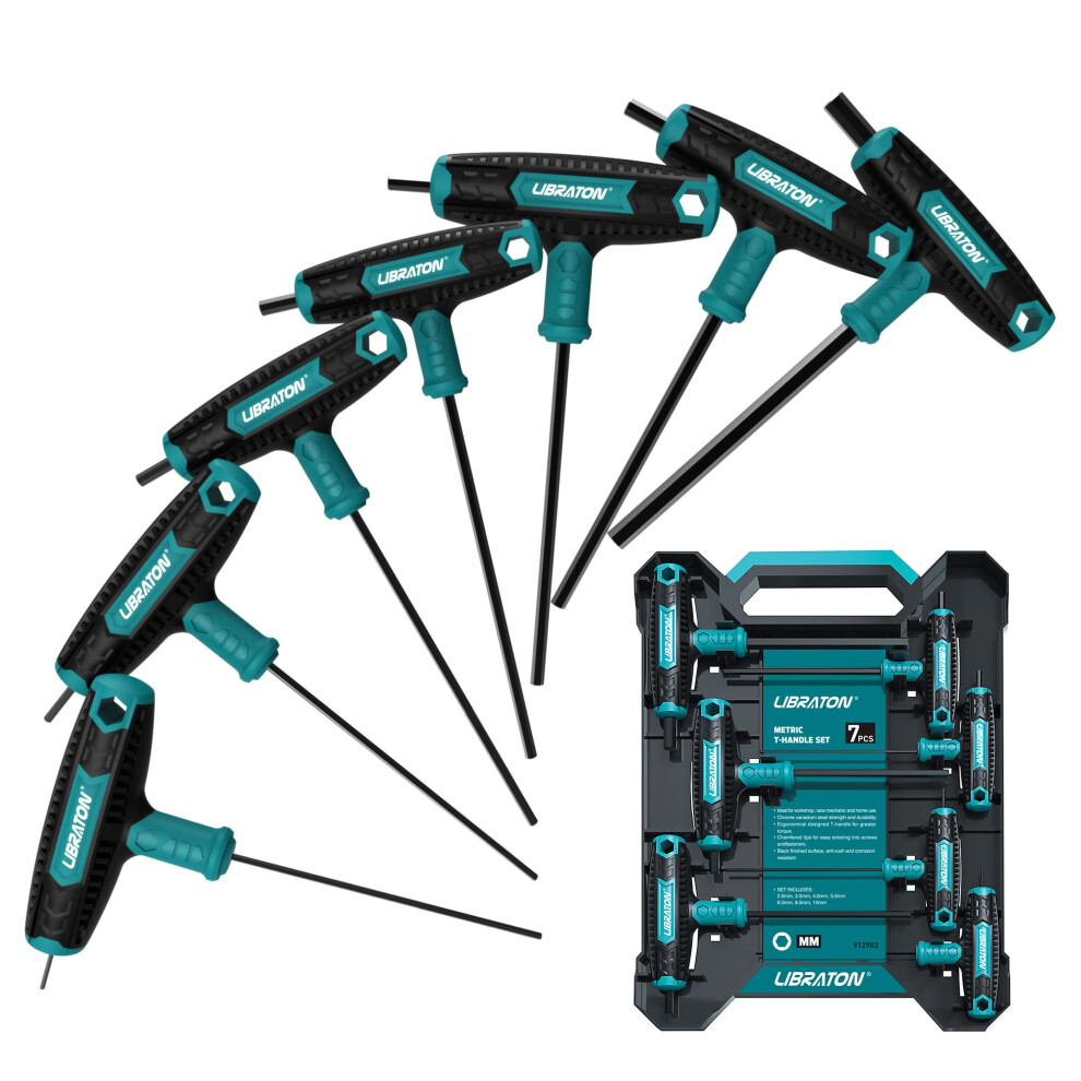 Libraton T Handle Allen Keys, Hex Key T-Handle Set, Metric Hexagon Wrench Set, Bike Repair Tool With Storage Case, 7 Pieces 5051222376652