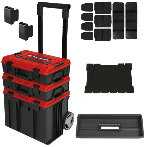 Einhell Einhell E-Case Tower Tool Storage System - 3 Stackable Cases With Wheels And Telescopic Handle - Power Tool Box, Lockable, Protective Storage And