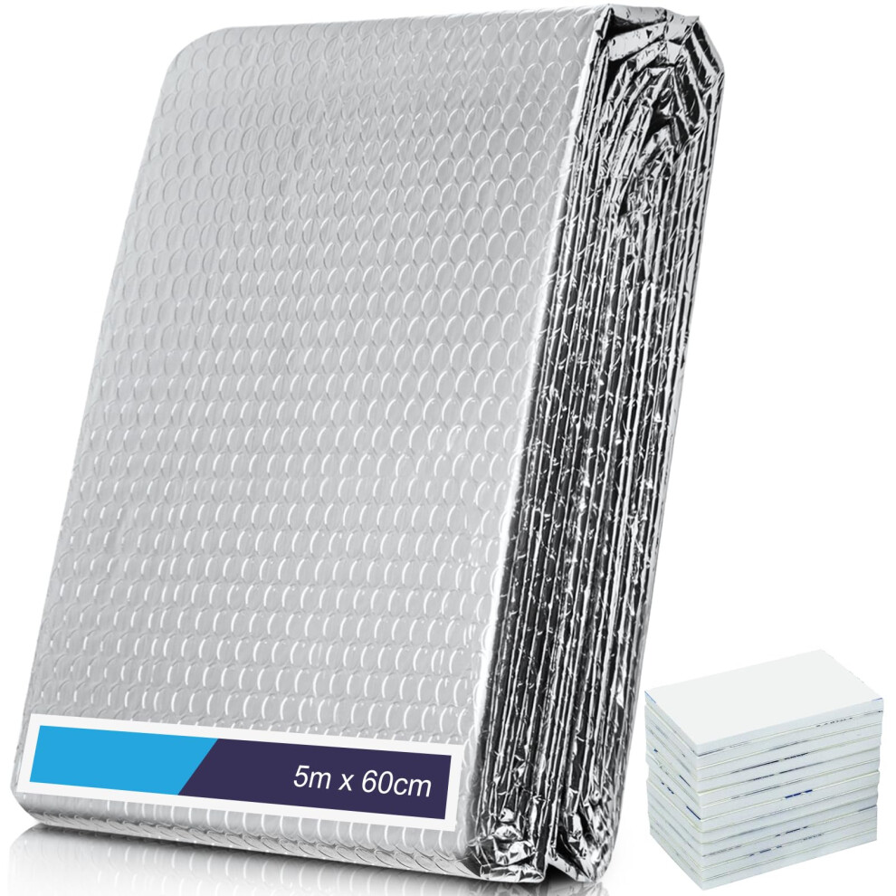 Dudsoeho Radiator Reflector Foil - Panels For Home 5M X 60Cm, 3Mm Thickness Heat Reflective Insulation With Adhesive Pad, Bubble Saves Energy & Money, 5051221740034