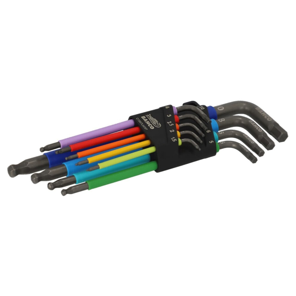 Bahco C1997lm/9P 9 Piece Metric Long Ball End Coloured Hexagon Allen Key Set 1.5-10Mm