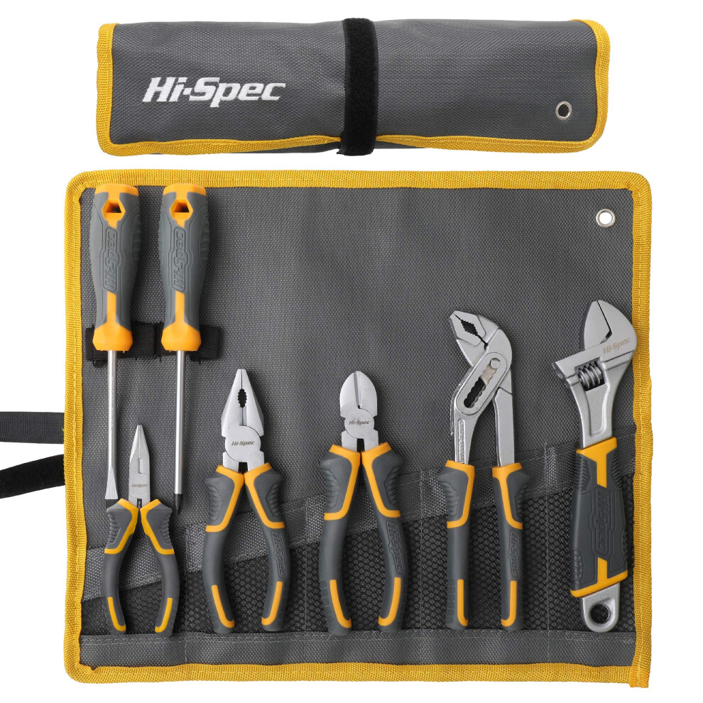 Hi-Spec 7Pc Pliers Set Home Diy & Plumbing Hand Pliers Tool Set For Household Repair & Maintenance. Roll-Up Tool Bag With Combination Plier, 5051221736068