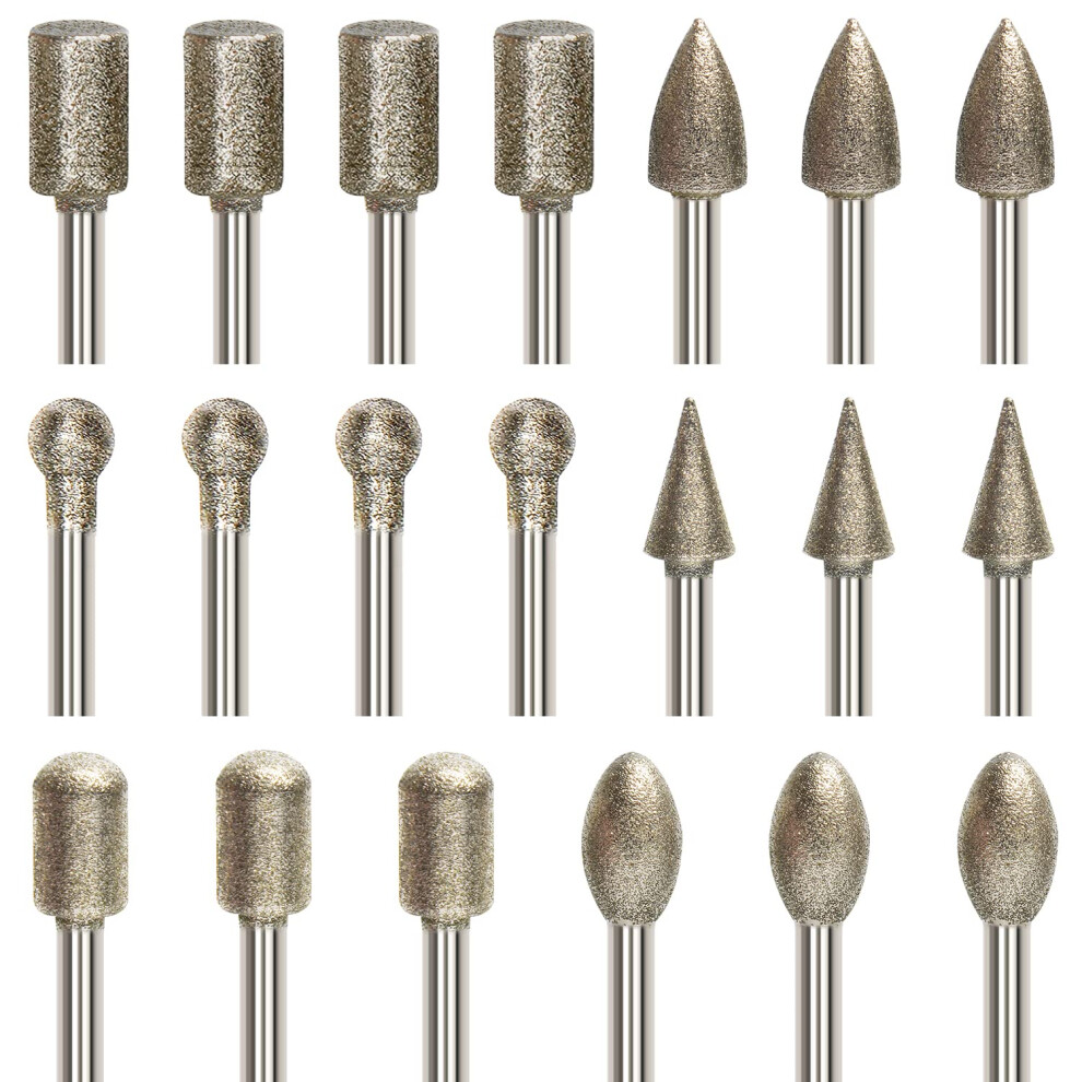 20Pcs Diamond Grinding Bit Set Stone Carving Set Diamond Burr Bits Compatible With Dremel Rotary Tool Accessories Yurinwoo 3Mm Shank Drill Bits Set 5051221738666