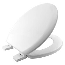 BEMIS Chicago White Toilet Seat. Wooden Toilet Seat with Water Based Paint for Easy Clean. Oval Shape, with Adjustable Plastic Hinges, Universal &