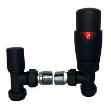 Oslo Black TRV Angled Designer TRV Thermostatic Radiator & Towel Rail Valve Radiator Towel Heater Valve