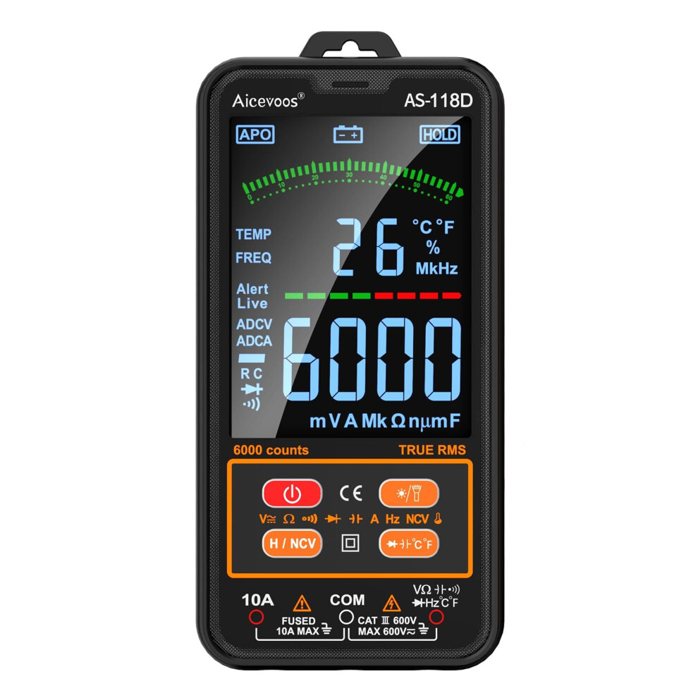 Aicevoos As-118D Smart Digital Multimeter, Auto-Ranging Volt Meter With T-Rms, Multimeter Tester Measures Ac/Dc Voltage Current Capacitance Resistance 5051222386279