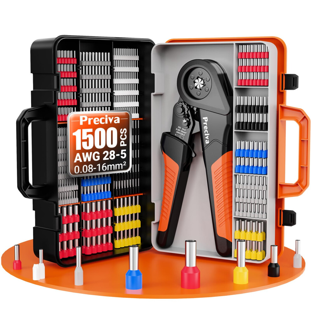 0.08-16Mm? Ferrule Crimping Tool Kit With Box And 1500Pcs Cable Terminals, Preciva 28-5 Awg Adjustable Ratchet Bootlace Ferrule Crimping Tool Set, 5051221739106