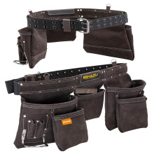 Eshazu Professional Leather Tool Belt - Carpenter Tools Belt - Tool Belt for Carpenters with 12 Pockets, Hammer Loop - Suitable for Electricians -
