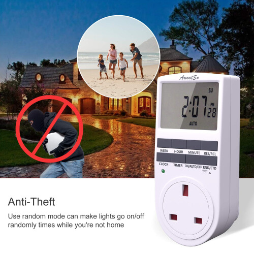 Awootsv Digital Timer Socket with Countdown Function LCD Display 24 Hours/Weekly Indoor Plug in Electrical Timer for Lights and Home Appliances (2 2