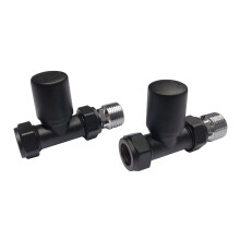 Noir Straight Towel Radiator Valves Matte Black Round 15mm *Twin Pack*