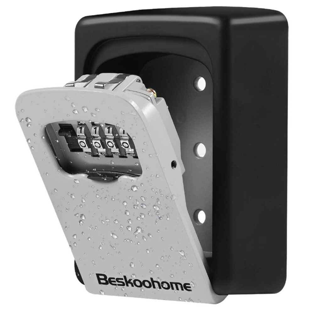 Key Safe Wall Mounted Lockbox - Beskoohome Waterproof Combination Key Lock Box, Zinc Alloy Key Storage With Slide Cover, Resettable Code, For House 5051221745879