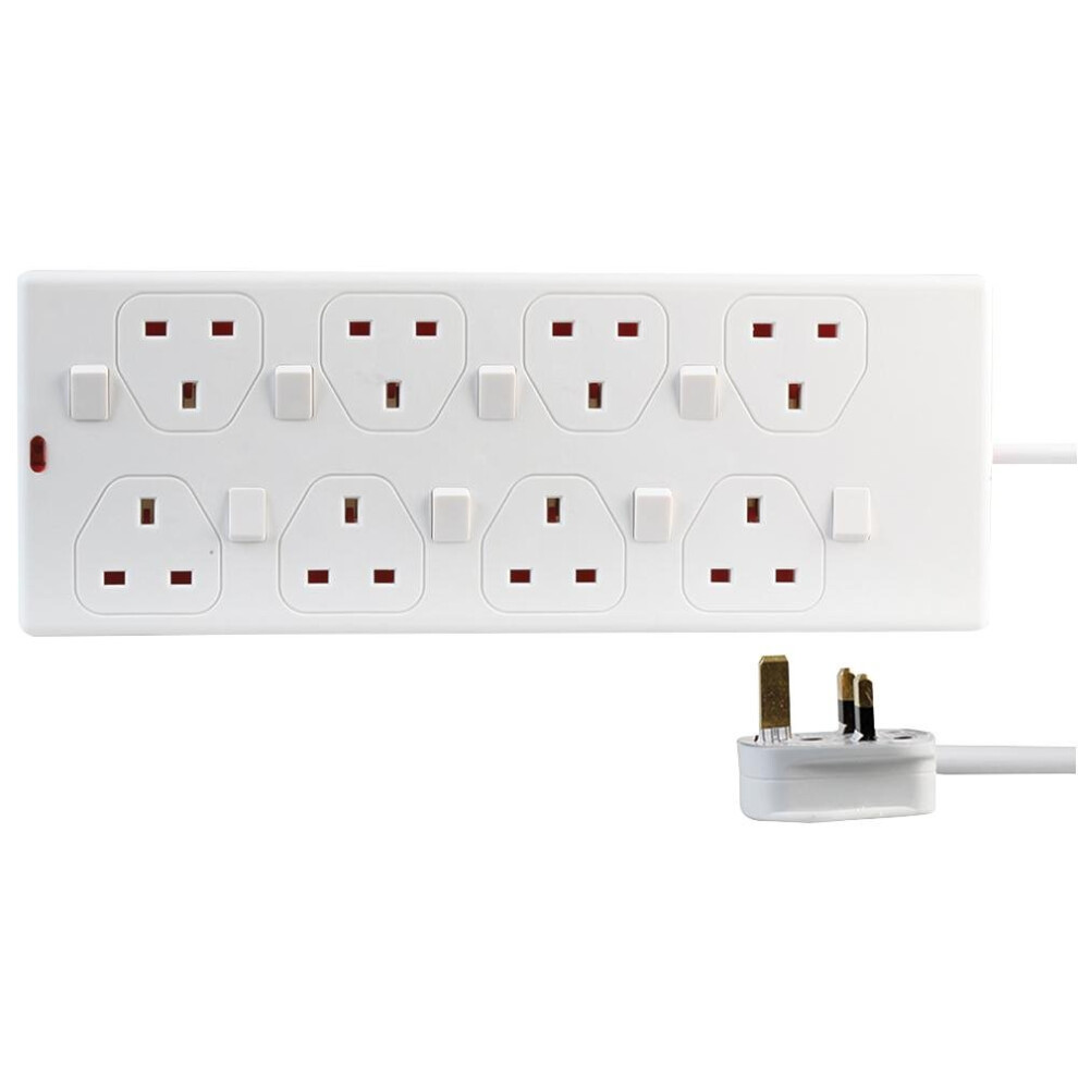 Pro Elec Pel00033 8 Gang Individually Switched Extension Lead, 2M, White 5051221742847