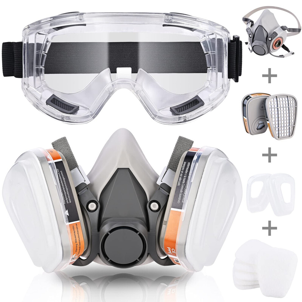 Faburo Respirator Mask, Dust Gas Mask With Filter, Dust Face Cover, Chemical Mask For Dust, Organic Vapors, Chemicals Protection With Safety Goggles 5051222381311